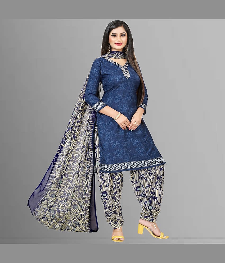 Anand Blue Crepe Unstitched Dress Material
