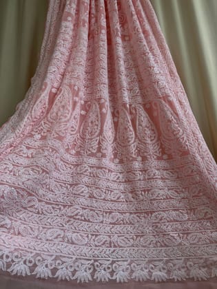 Georgette Chikankari saree in Peach-Peach