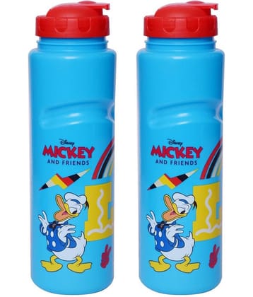 Gluman Disney Mickey Cartoon Character Printed Plastic Spout Water Bottle for Boys I Leak Proof, 100% Food Grade| BPA Free | Recyclable/Reusable | Spout Lid 700ml (Pack of 2)