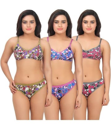 TCG Blue, Green and Grey Cotton Bra & Panty Set of 3