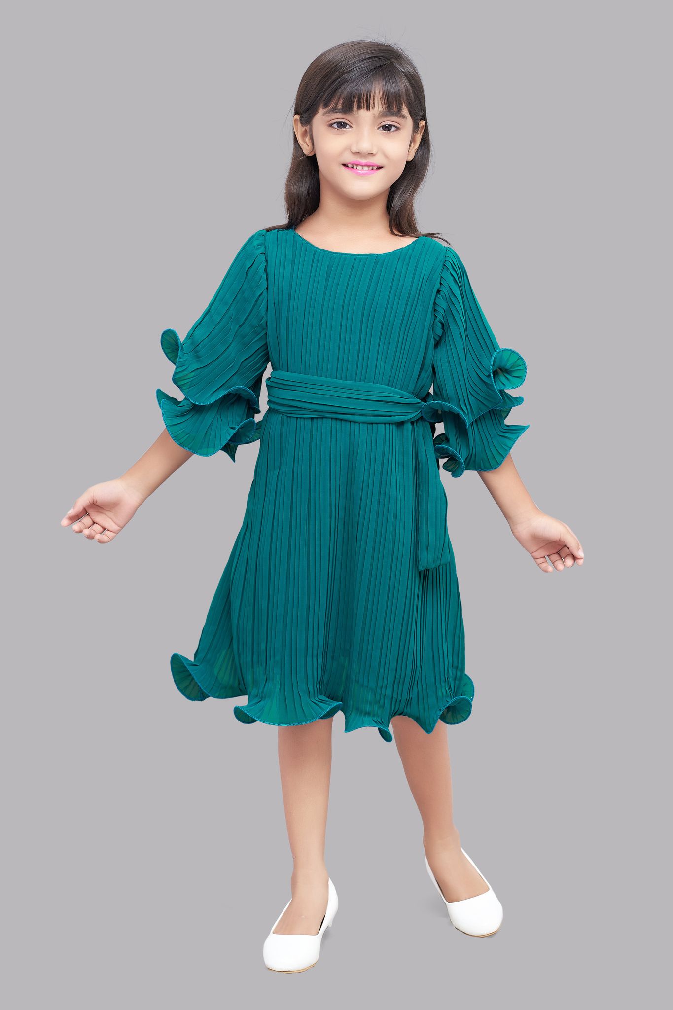 Pink Chick  Teal Accordion Pleated Dress-1-2Y / Teal