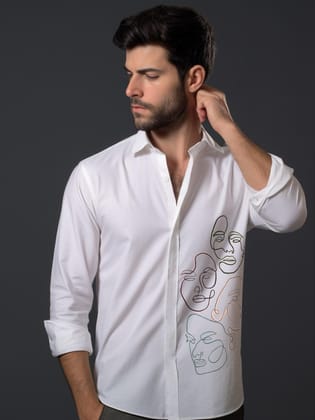White Abstract Printed Casual Shirt-WHITE / M