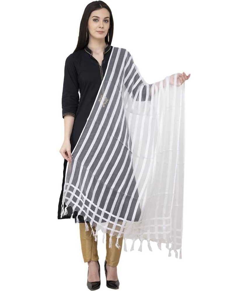A R Silk White Cotton Striped Dupatta