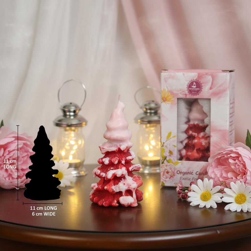 SS Enterprise Organic Soy Wax Christmas Tree Pillar Candle for Decor, Scented Aromatic Fragrance Candles, Smoke-Free, Xmas Decoration Accessories, Pack of 1, Red