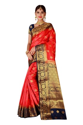 Narivastra Lotus Border Red Color Pure Banarasi Silk Saree
