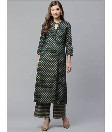 Yash Gallery Cotton Kurti With Palazzo Women's Stitched Salwar Suit - Green ( )