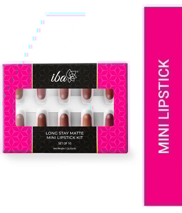 Iba Long Stay Matte Mini Lipstick Kit , Mini Lipstick Combo Pack , Set of 10, 12 g, 1.2 g Each, (Pack of 1)