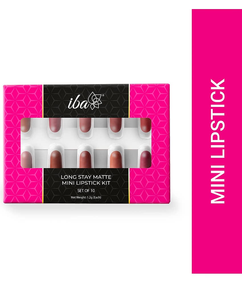 Iba Long Stay Matte Mini Lipstick Kit , Mini Lipstick Combo Pack , Set of 10, 12 g, 1.2 g Each, (Pack of 1)