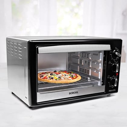 Borosil Prima 30 L Oven Toaster Grill Motorised Rotisserie  Convection Heating 6 Heating Modes Chrome Grey