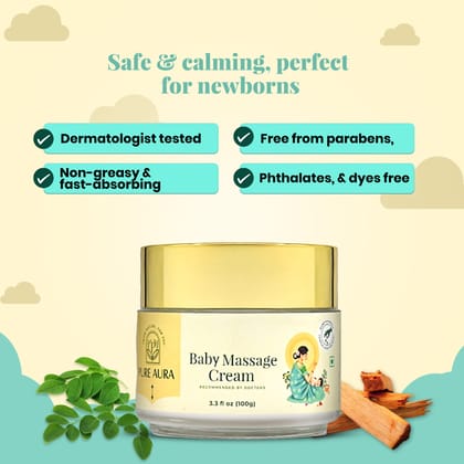 Pure Aura Baby Massage Cream 100g | Ayurvedic, Gentle Baby Cream | Infused with Ayurvedic Herbs | Nourishing & Soothing for Baby's Skin | Safe for Newborns & Kids | Doctors Recommended | Chemical-Free