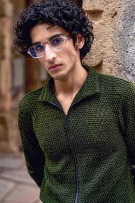 TEXTURED KNIT ZIP FRONT-XS / Military