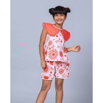 Girls Cotton Top & Shorts Coord Set| Celestial Sun-0-6M