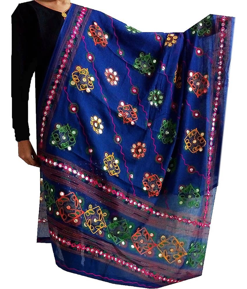 Raj Blue Cotton Hand Embroidered Dupatta