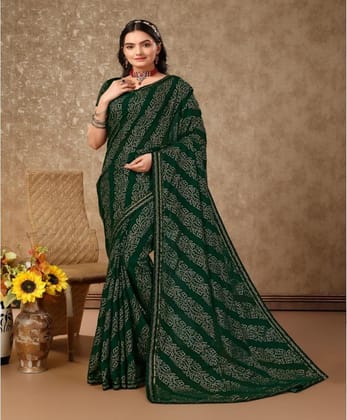 Women's Zomto Bandhani Saree with Unstitched Blouse (Green, 5-6 Mtrs)