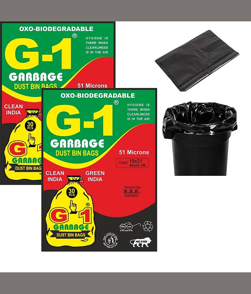 G 1 Oxy Biodegradable Garbage Bags, Black, Small & Medium, 19X21, 60 pcs, Pack of 2