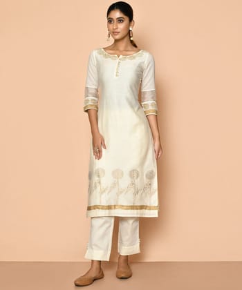 Ayoola flora ivory handloom maheshwari cotton silk kurta and pant set