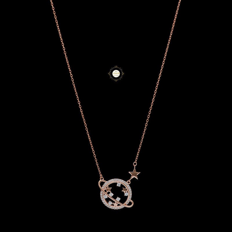 Sparkling Silver Galaxy Necklace-Rose Gold