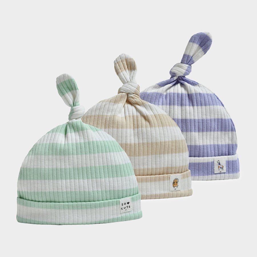 Mummy & Me Striper Cap Pack of 3-0-6 M / Multicolor