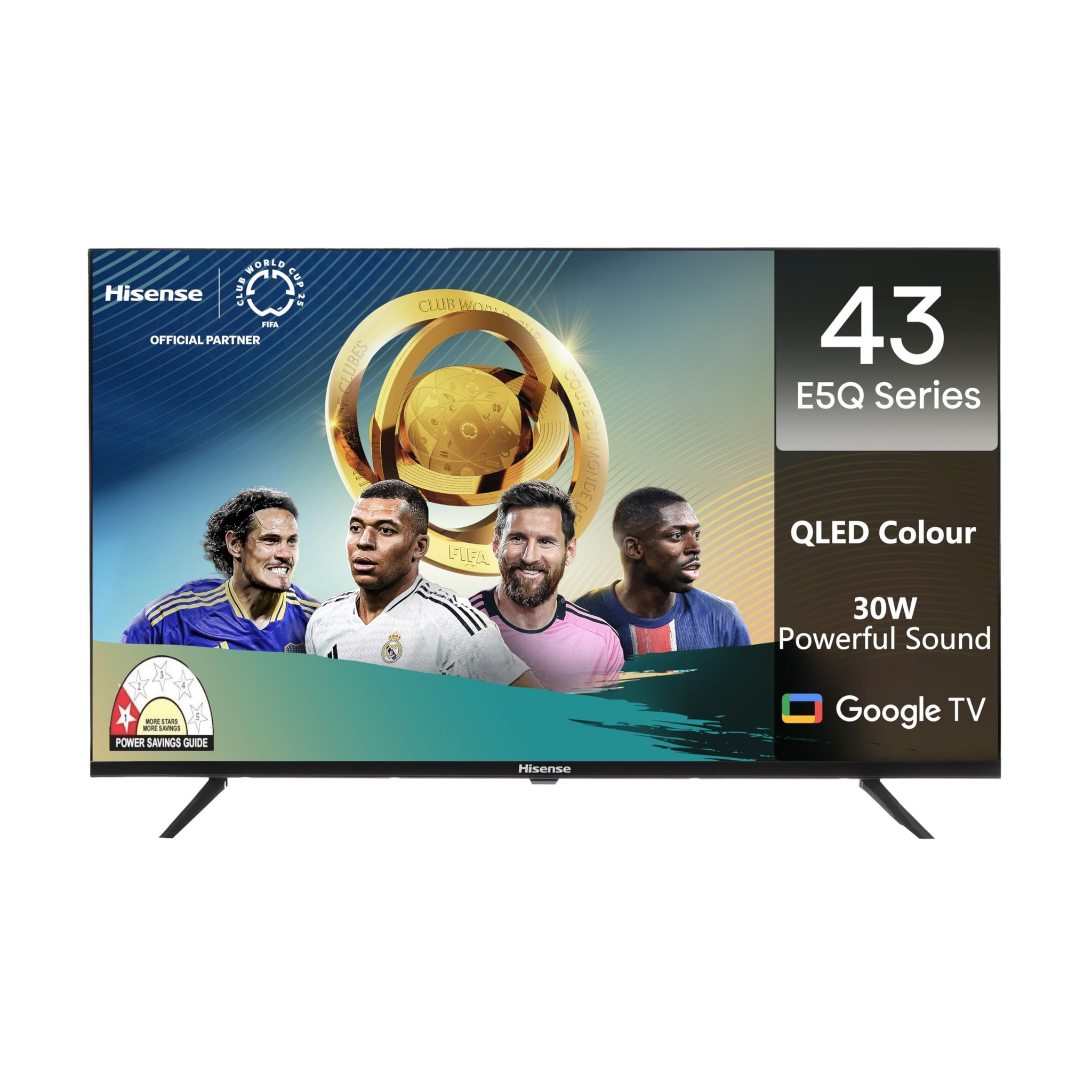 Hisense 108 cm (43 Inches) HD Ready Smart QLED Google TV | HDR10, 30W Powerful Speakers, Dolby Audio | Super Bright Panel | Google Assistant & Chromecast Built-in | Voice Control | 43E5Q (Black) Black / 43 inches