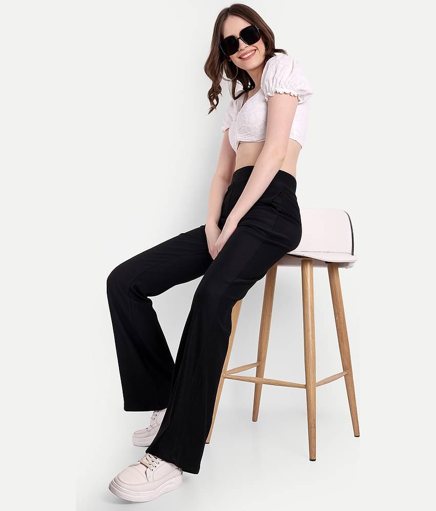 Broadstar Pack of 1 Corduroy Bootcut Women's Bootcut Pants ( Black )