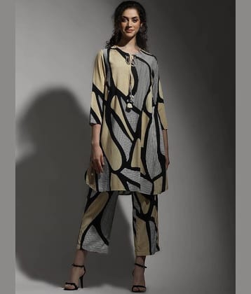 THE PRIVATE LABLE Women Printed Tunic With Trousers Co-Ord Set ( Brown )