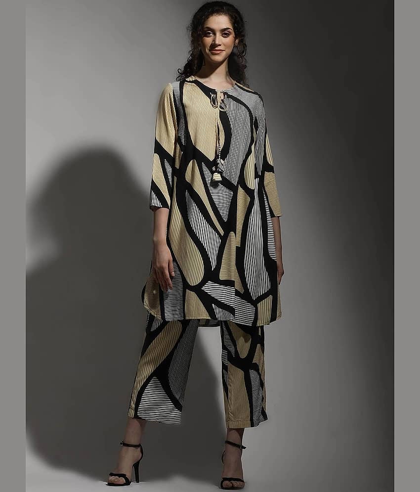 THE PRIVATE LABLE Women Printed Tunic With Trousers Co-Ord Set ( Brown )
