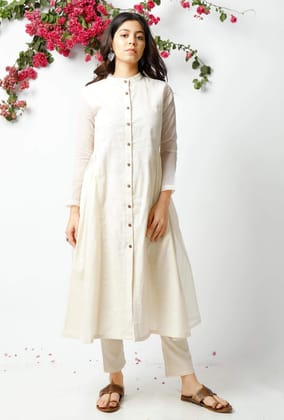 The Playful Off White Cotton Kurta-M
