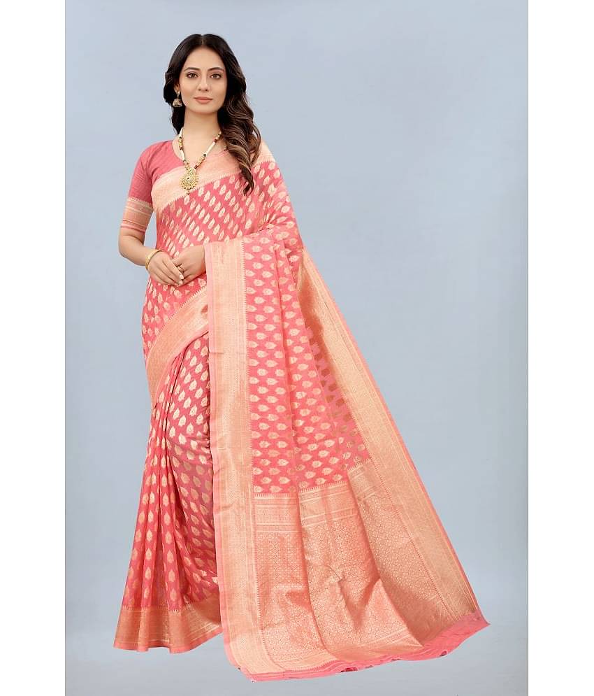 NENCY FASHION Cotton Embellished Saree With Unstitched Blouse Piece ( LightGreen )