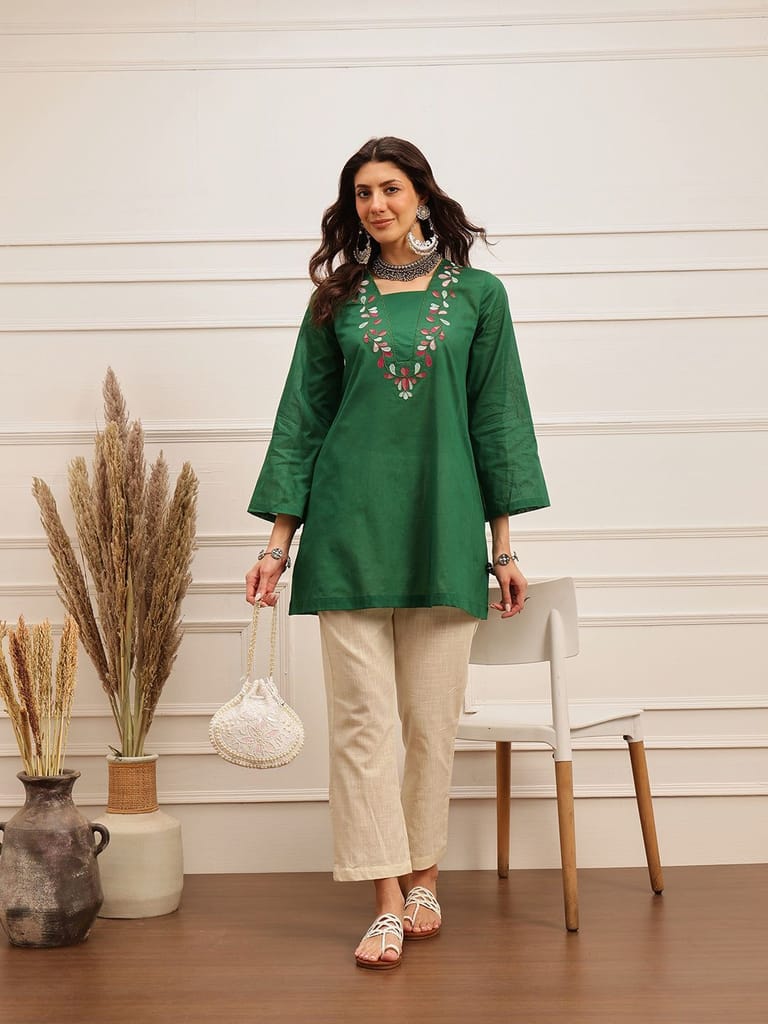Emerald Charm Mirror Work Kurta