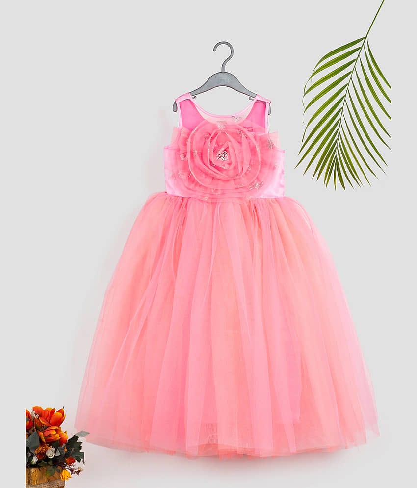 Toy Balloon Kids Net Gown For Girls ( Pack of 1 , Pink )