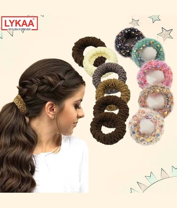 Lykaa Multi designs Cotton Stretchable hair rubber band ponytail holder for women - Pack of 11