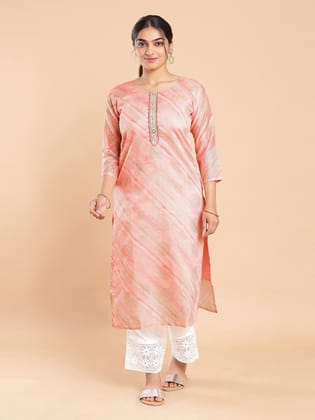 Kalyan Silks Striped Dots Golden Thread Worked Light Peach Kurti Top