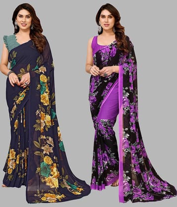 ANAND SAREES Georgette Printed Saree With Unstitched Blouse Piece ( Multicolour )