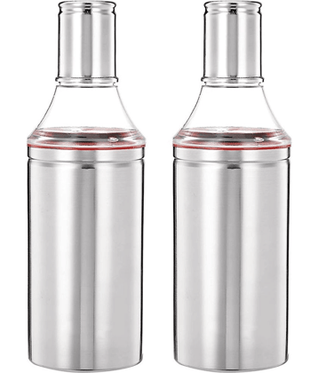 ATROCK Oil Dispenser 1litre Steel Silver Oil Container ( Set of 2 )
