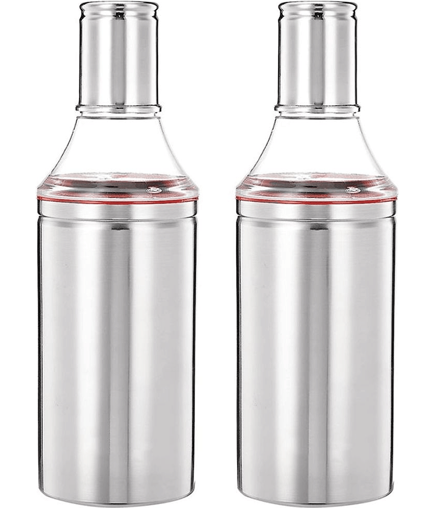 ATROCK Oil Dispenser 1litre Steel Silver Oil Container ( Set of 2 )