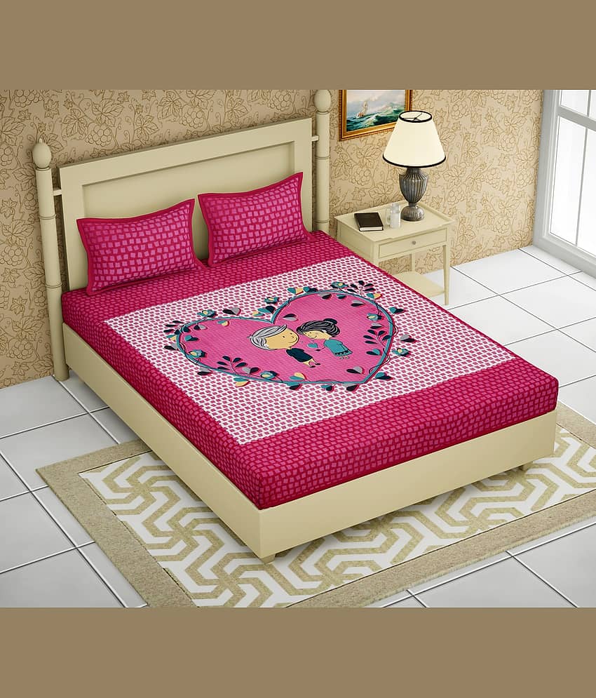 Cosito Cotton 1 Double Bedsheet with 2 Pillow Covers ( Pink )