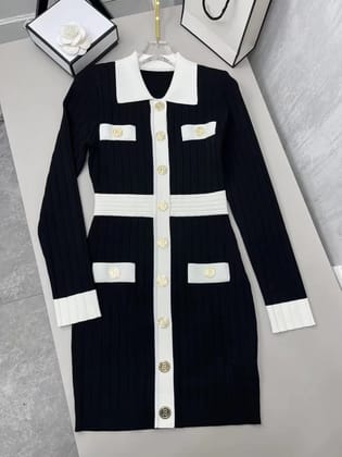Print Black and White Dress-BLACK / ONE SIZE