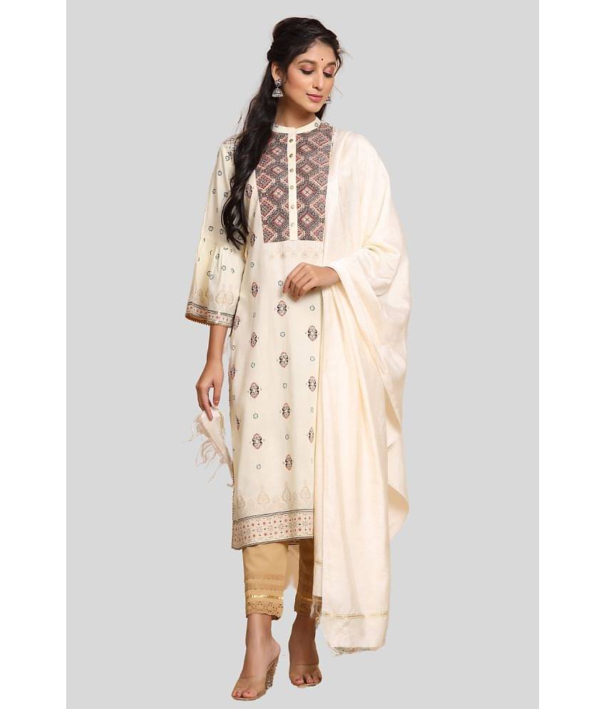 Juniper - Off White Straight Rayon Women's Stitched Salwar Suit ( Pack of 1 )