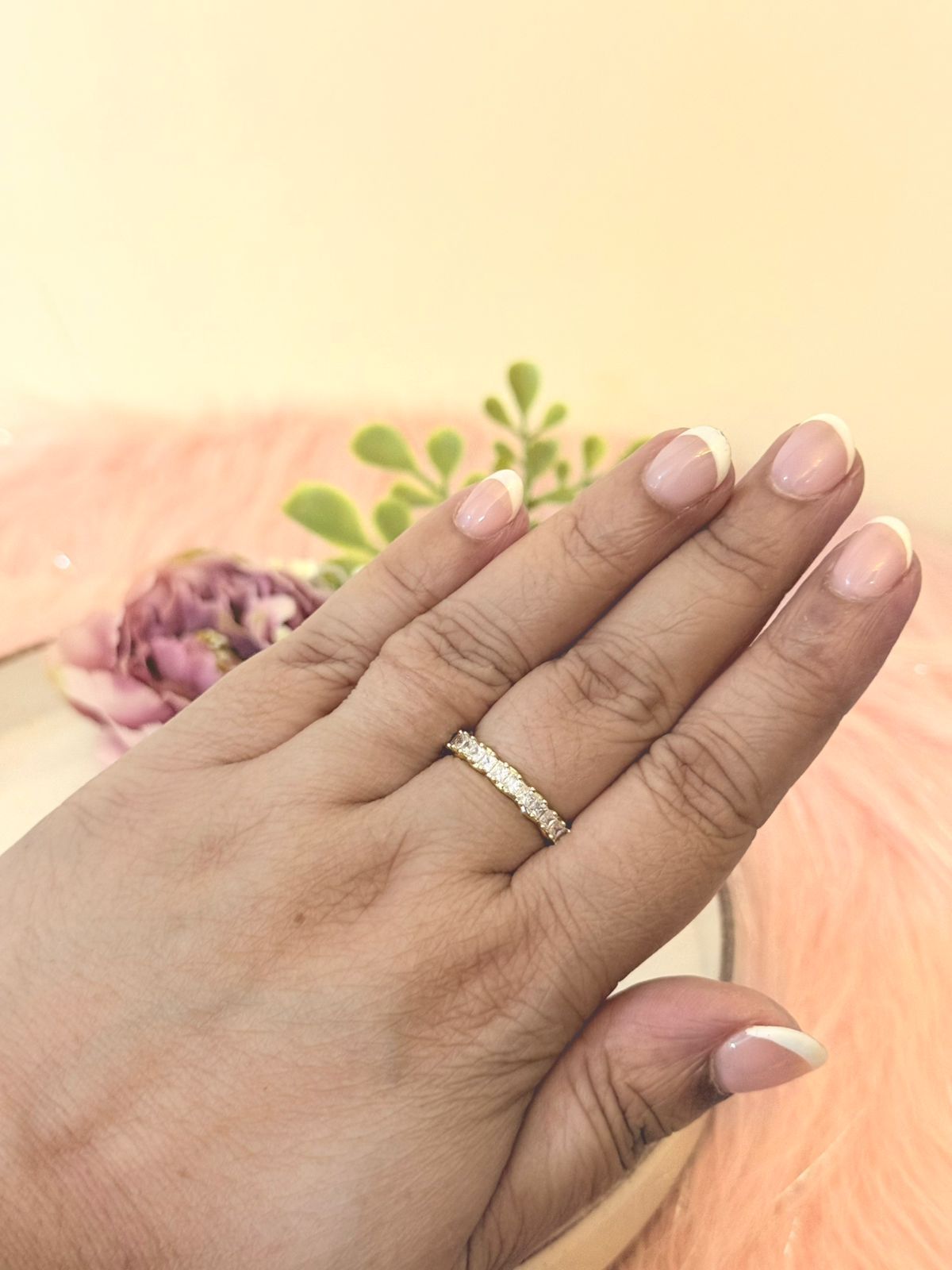 Smitam Jewels Nirya Adjustable Ring Slim Crystal Band Anti Tarnish Gold Silver Ring