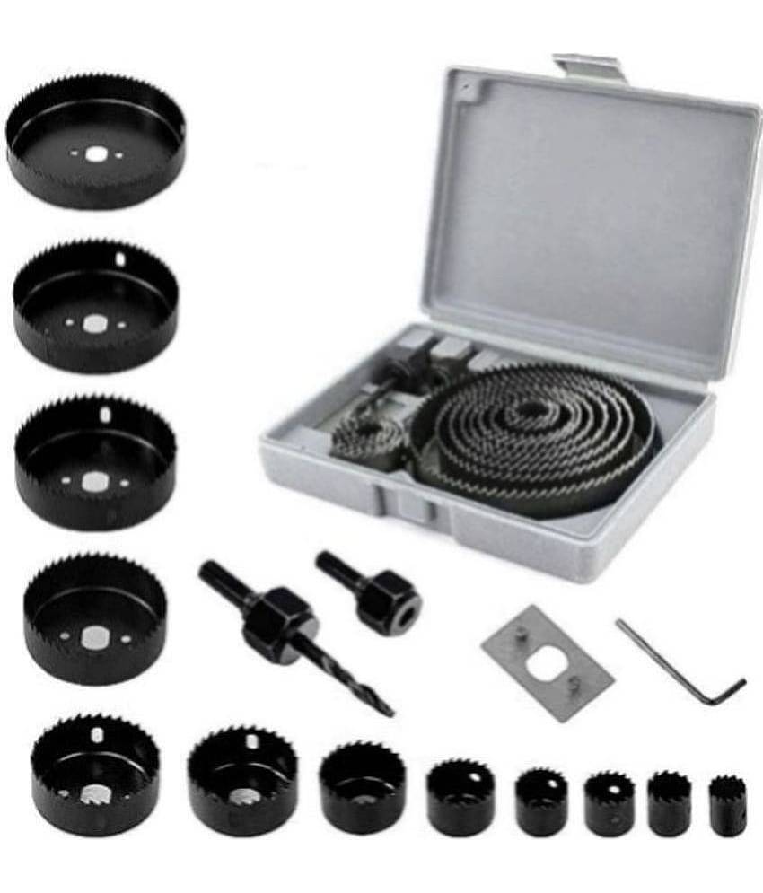 Hole Saw Kit for Wood- 16 Pieces 3/4-5 Full Set in Case with 1pcs Hex Key, 2pcs Mandrels and 1pcs Install Plate