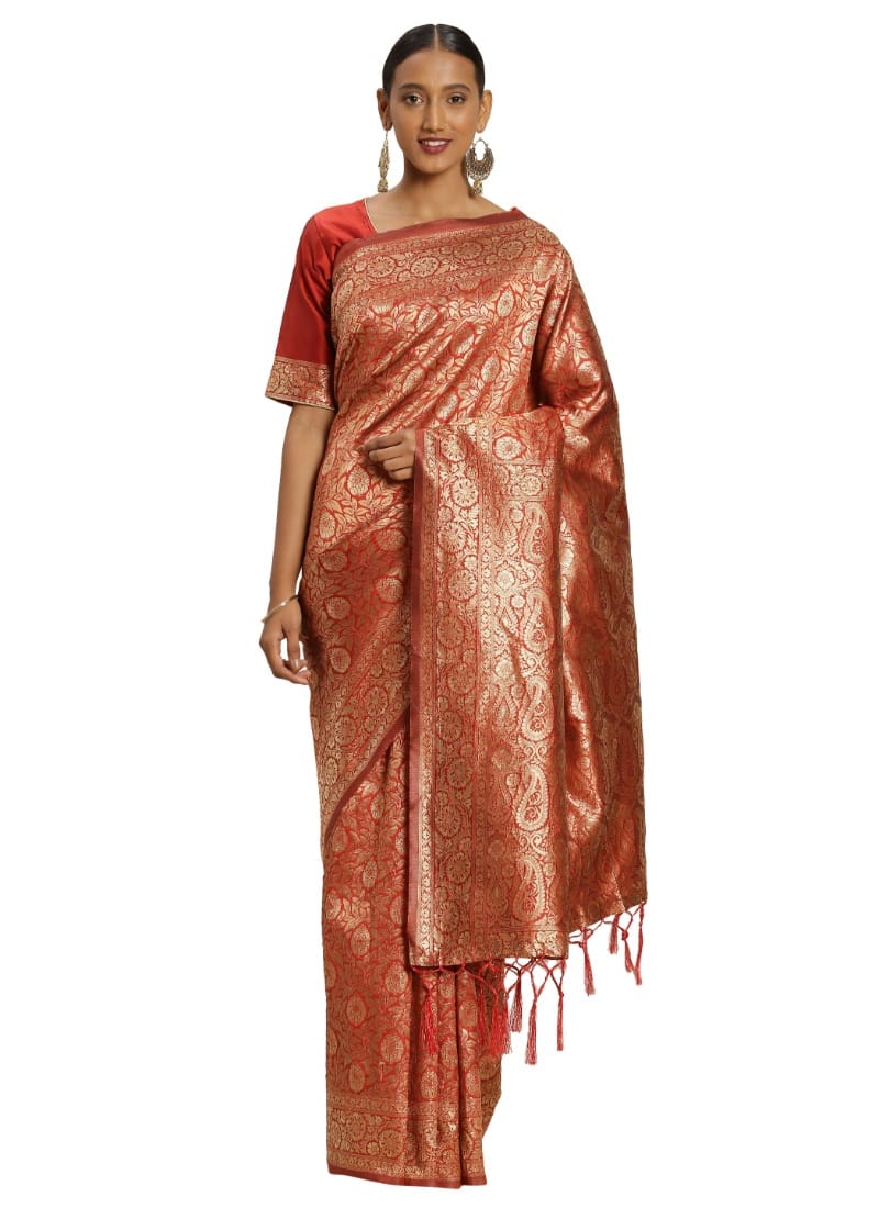 Generic Women's Banarasi Silk Saree (Red, 5 - 6 Mtrs)