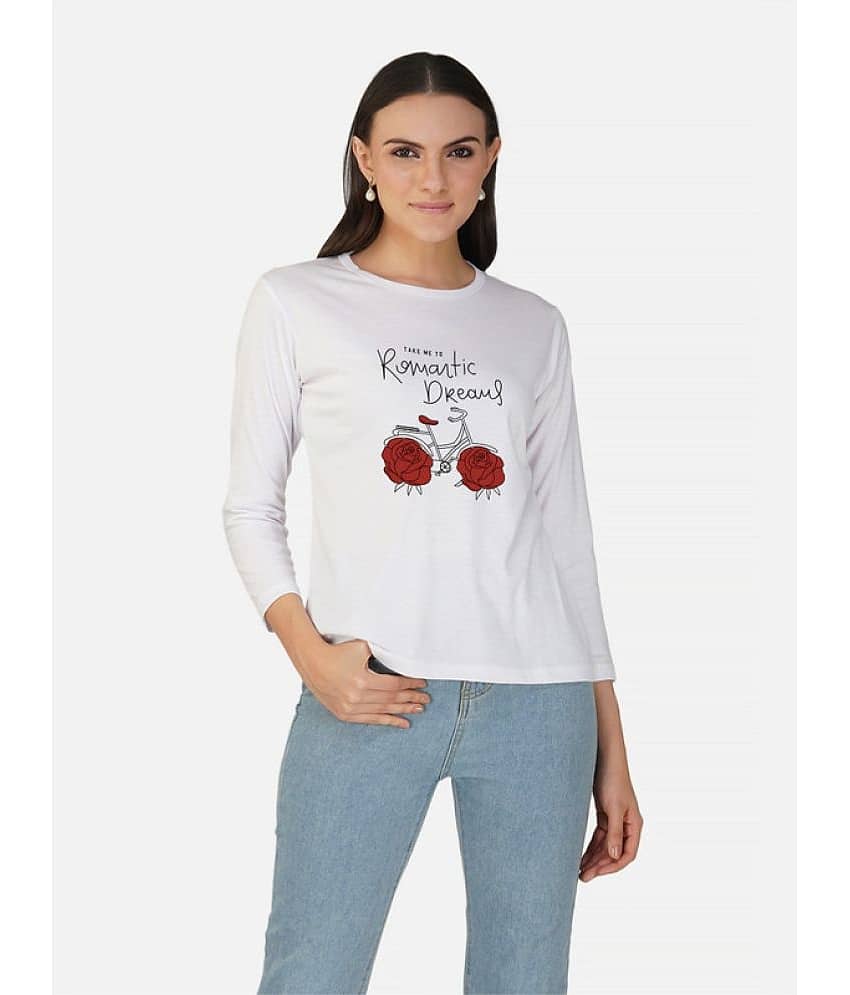 CHOZI Women Cotton Printed Regular Fit Round Neck T-Shirt ( White )