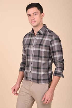 Elloit - Structured Check Shirt - Brown-S-38 / BROWN