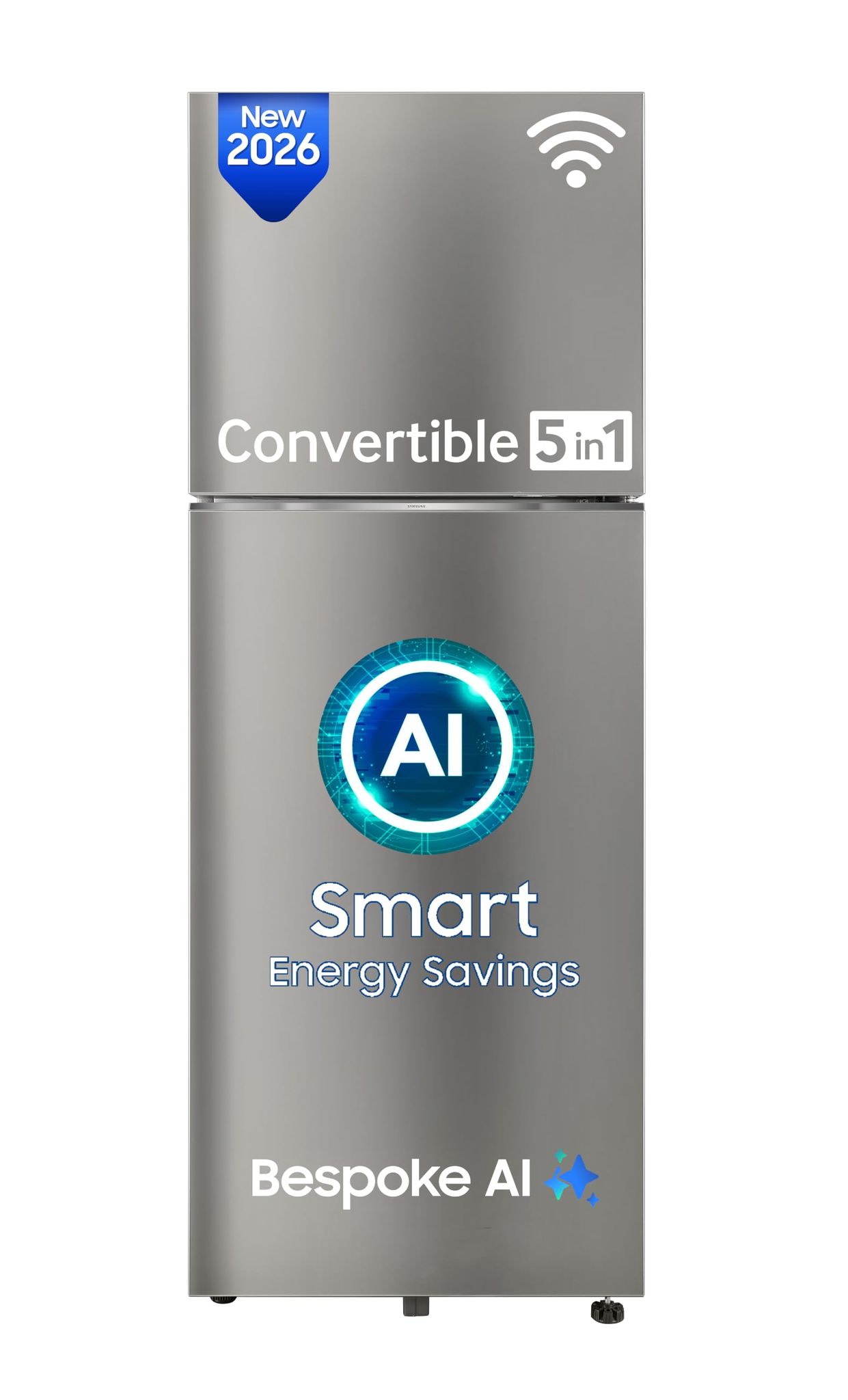 Samsung 350 L, 2 Star, Convertible 5-in-1, Digital Inverter, Frost Free Double Door, WiFi Bespoke AI Refrigerator (RT38HG5A42SLHL, Silver, Ez Clean Steel, 2026 Model) Samsung 350 L, 2 Star, Convertible 5-in-1, Digital Inverter, Frost Free Double Door, Wi