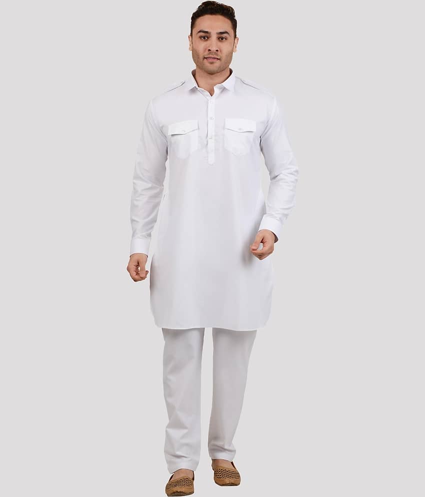 Maharaja - White Cotton Blend Regular Fit Men's Pathani Suit ( Pack of 1 )