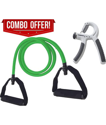 Combo Professional Single Toning Tube Exercise Band Resistance Band Exerciser Cord with Comfort Handles Latex Tube With R Hand Grip Adjustable Hand Grip Strengthener, Hand Gripper for Men & Women for Gym Workout & Home Use