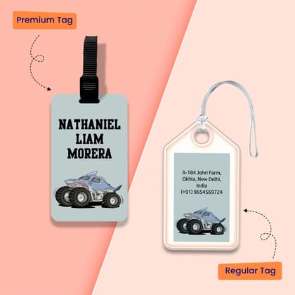 Personalized Bag Tags for Kids - Set of 5 - Monster Truck Design-Regular Bag Tags