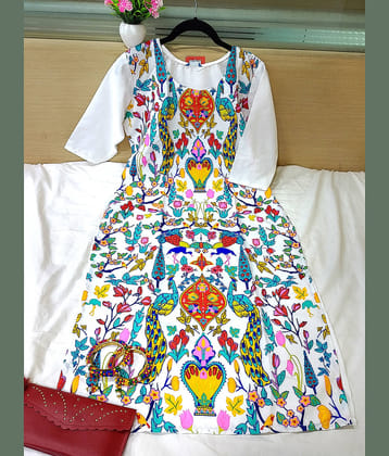 Ethnic Basket Pack of 1 Crepe Printed Straight Women's Kurti - ( White )