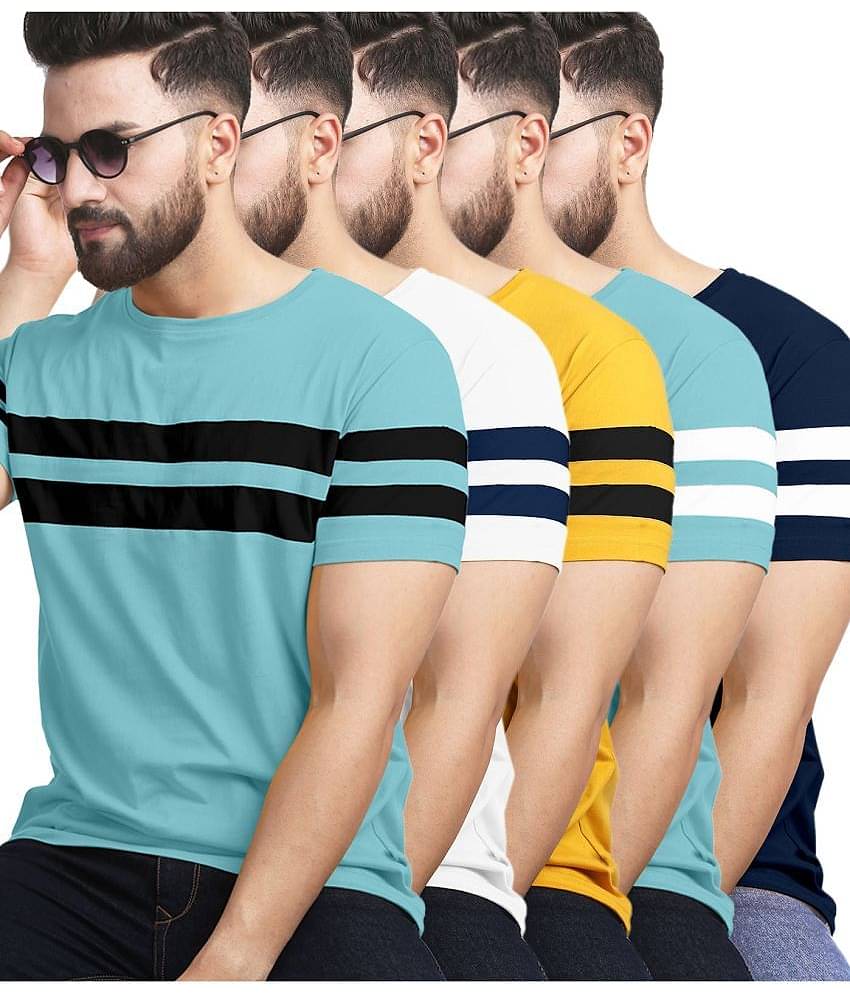 AUSK Pack of 5 Cotton Blend Regular Fit Men's T-Shirt ( Navy Blue )