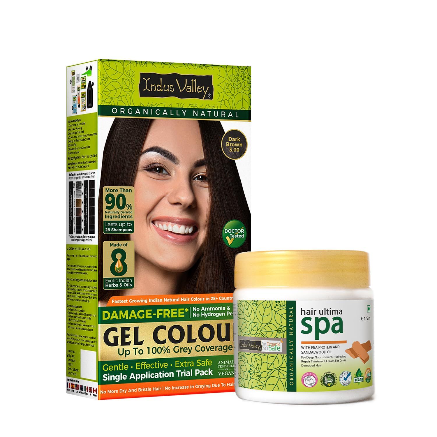 INDUS VALLEY Damage Free Ammonia & PPD Free Organic Gel Hair Color Dark Brown Trial Pack with Hair Ultima Spa (65g + 175 ml) INDUS VALLEY Damage Free Ammonia & PPD Free Organic Gel Hair Color Dark Brown Trial Pack with Hair Ultima Spa (65g + 175 ml) - Da